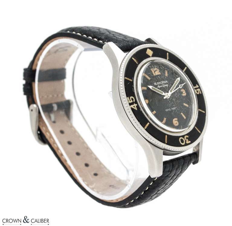 Blancpain Stainless Steel Fifty Fathoms Aqua Lung Wristwatch circa 1950s In Fair Condition In Atlanta, GA