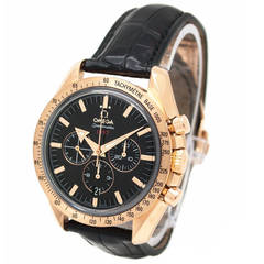 Omega Rose Gold Speedmaster Broad Arrow Co-Axial Chronograph Wristwatch