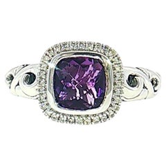 Charles Krypell Sterling Silver Amethyst & Diamond Halo Ring