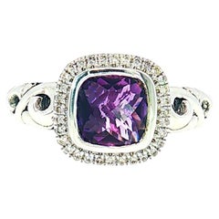 Charles Krypell Sterling Silver Amethyst & Diamond Halo Ring