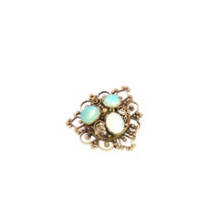 Victorian Style 14K Yellow Gold Filigree Stick Pin with Three Cabochon Opals