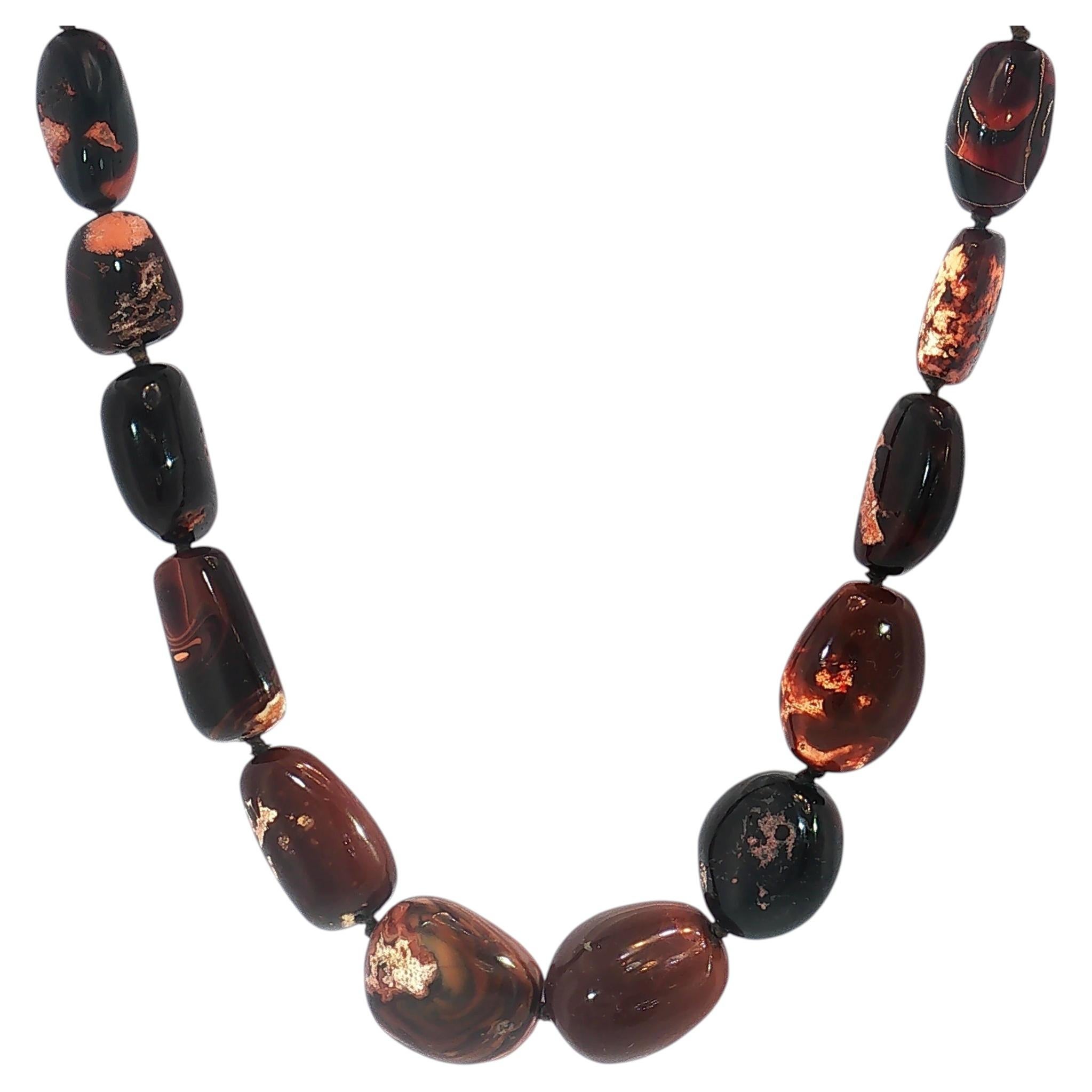 Dark Mexican Opal Graduated Bead Necklace with 14K Yellow Gold Clasp, 17"