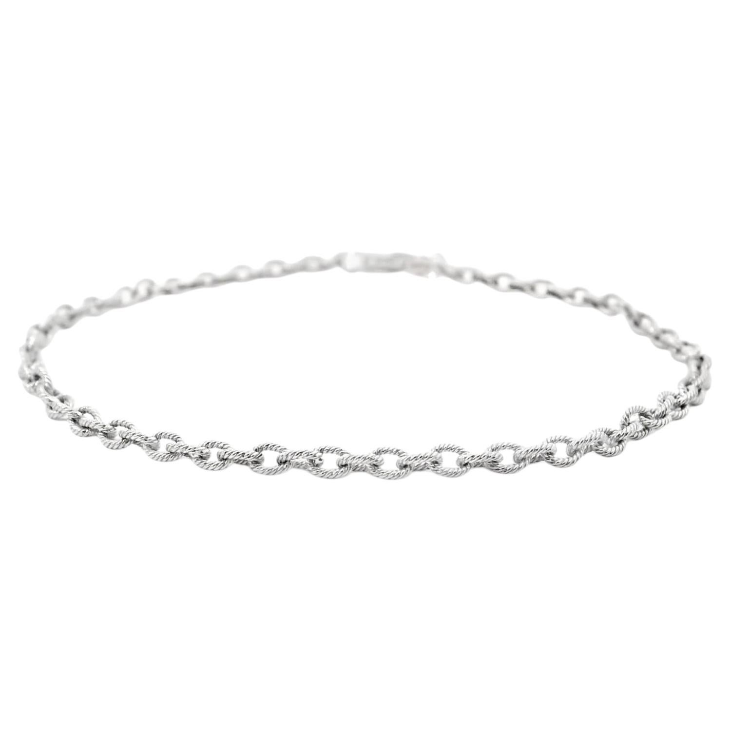 18K White Gold Textured Cable Link Bracelet, 7.5" For Sale