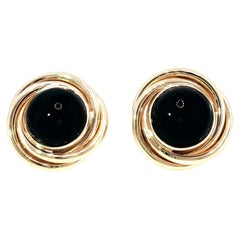 Vintage 14K Gold Triple Wrap Onyx Cabochon Earrings