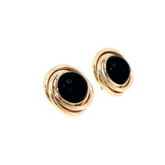 Vintage 14K Gold Triple Wrap Onyx Cabochon Earrings