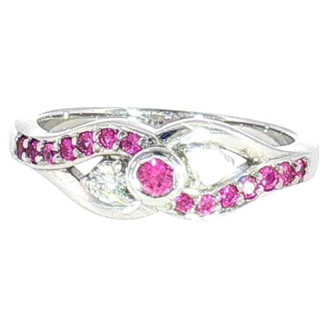 14K White Gold Natural Diamond and Pink Sapphire Ring Size 8