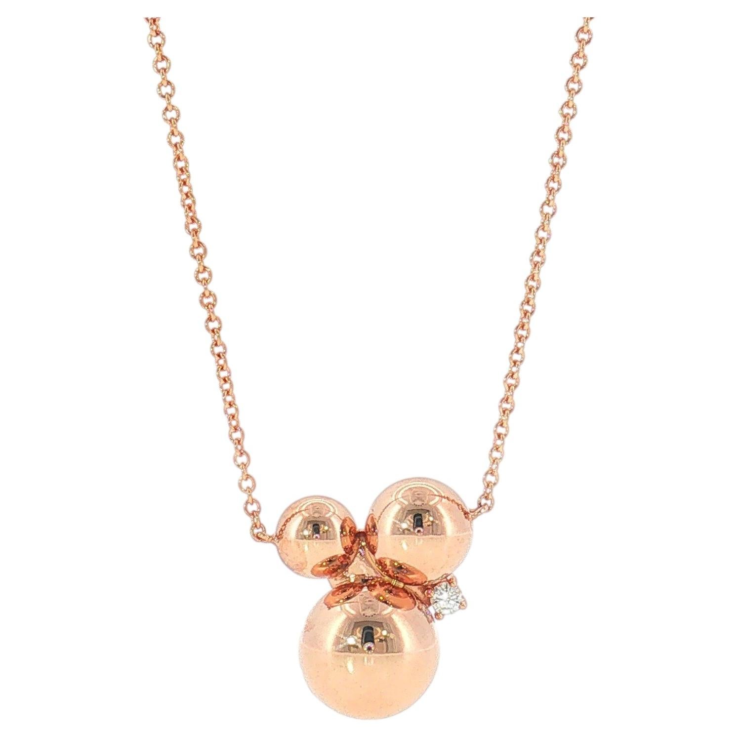 14K Rose Gold Bubble Pendant Necklace with Diamond Accent For Sale