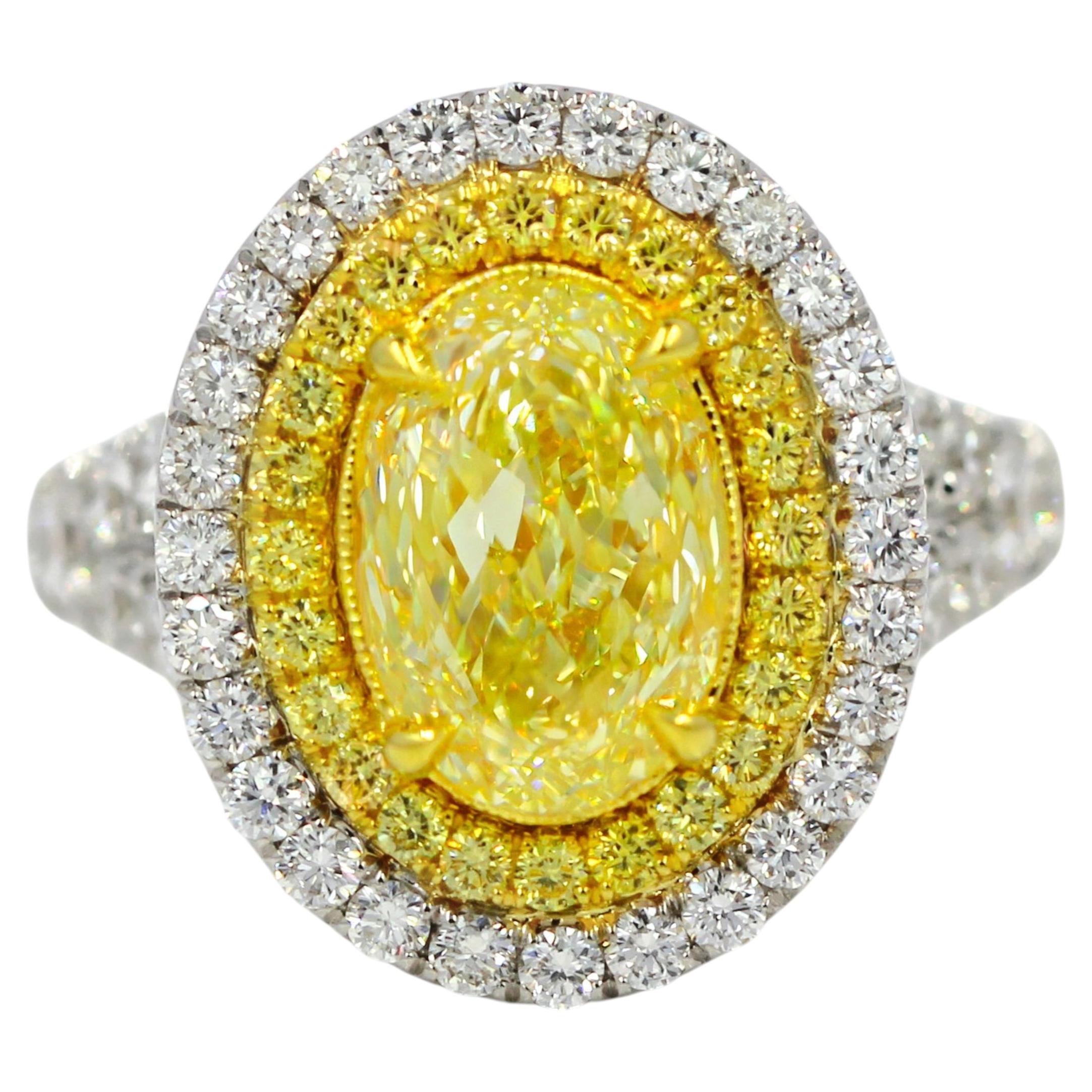GIA 4.81 CT Natural Diamond Oval Cut Fancy Yellow Engagement Ring 18KWG