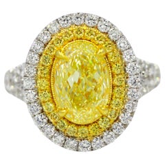 GIA 4.81 CT Natural Diamond Oval Cut Fancy Yellow Engagement Ring 18KWG