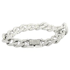 Iced Out 13.45 CTW Round Natural Diamond Cuban Bracelet 14K White Gold 8 Inch