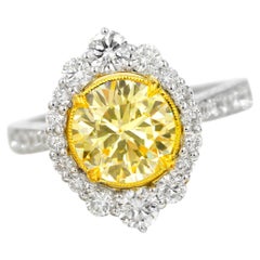GIA Natürlicher Diamant Rund Fancy Gelb 2,95 CTW Verlobungsring 18K Weißgold