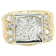 Natural Diamond Halo Engagement Ring 14K Yellow Gold 2.1 CT Men's Pinky Ring