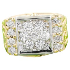 Natural Diamond Halo Engagement Ring 14K Yellow Gold 2.1 CT Men's Pinky Ring