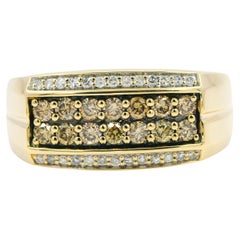 Natural Chocolate & White Diamond 10K Yellow Gold Men's Pinky Ring 0.75 CT