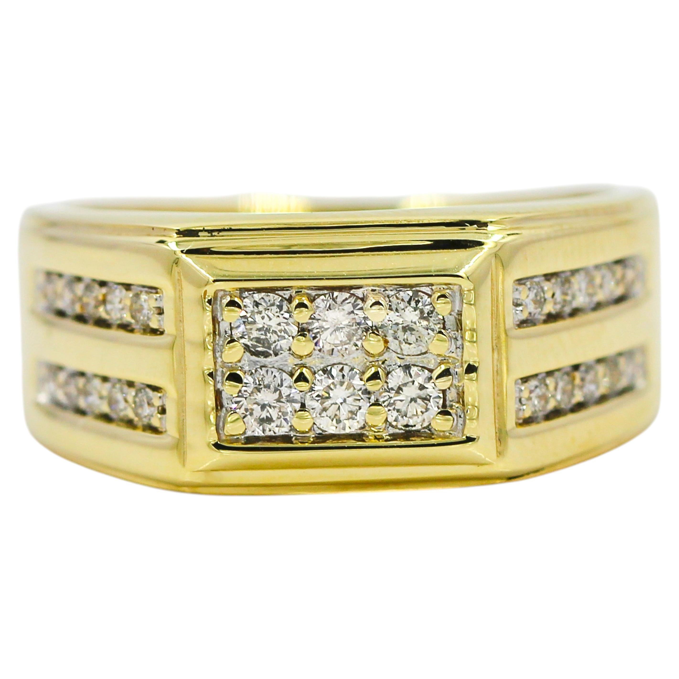 Bague pour homme en or jaune 10 carats sertie d'un diamant naturel de 0,50 carat en vente