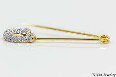 Natural Diamond Safety Pin Brooch 14 Karat Yellow Gold