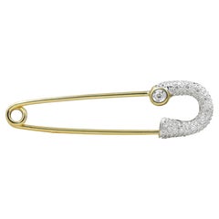 Natural Diamond Safety Pin Brooch 14 Karat Yellow Gold