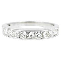 Bague en or blanc 14 carats avec demi-alliance sertie de diamants naturels de 0,95 carat, taille princesse