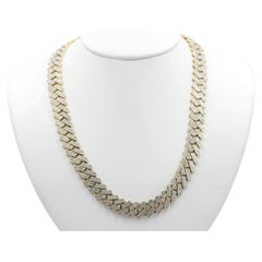 Natural Diamond 15.75 Carat Cuban Link Necklace 10 Karat Yellow Gold 19 Inches