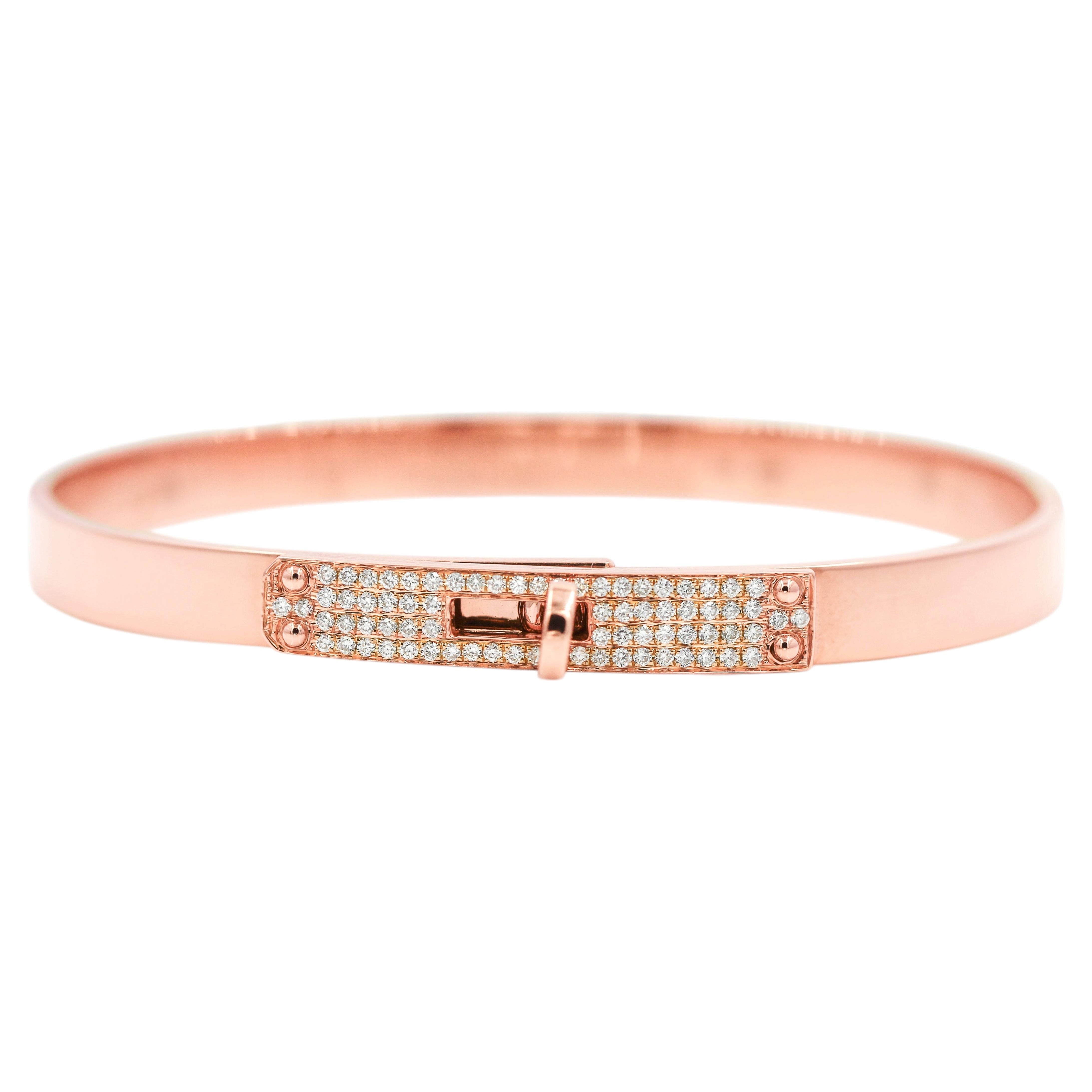 Bracciale Hermès Kelly con diamante naturale da 0,36 carati in oro rosa 18 carati in vendita