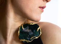 1972 Andrew Grima Moss Agate Diamond Gold Belt Buckle with Leather Belt