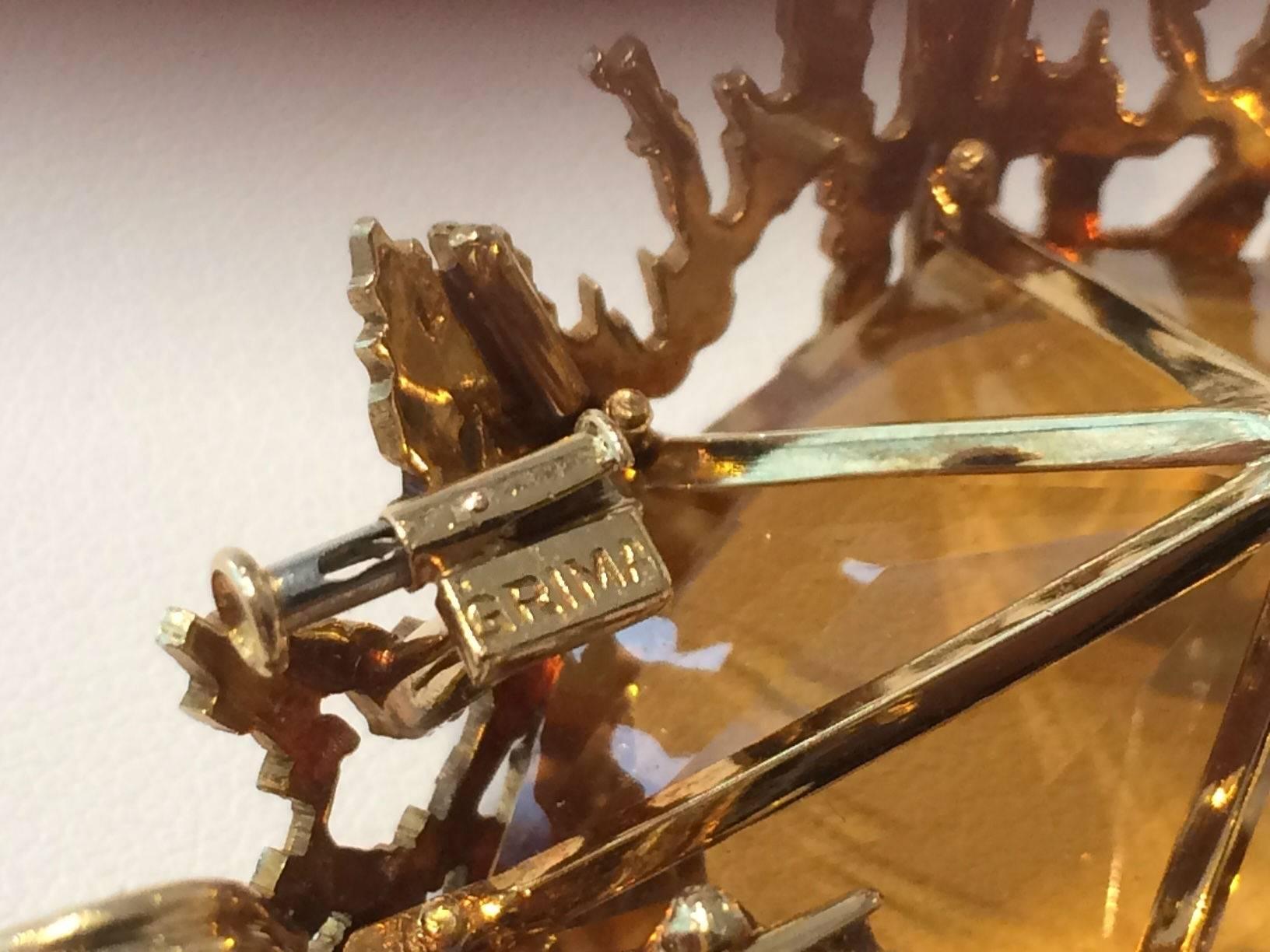 1970 Andrew Grima Brazilian Topaz Diamond Gold Pendant Brooch In Excellent Condition In London, GB