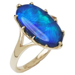 "Butterfly Wing" 4.10ct Australian Solid Black Opal 9ct Gold Ring Blue Green