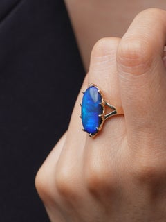 "Butterfly Wing" 4.10ct Australian Solid Black Opal 9ct Gold Ring Blue Green