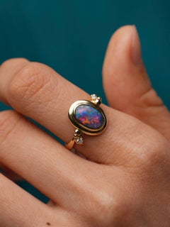 Australian 1.0ct Solid Black Opal Diamond Flip Ring Pendant 18ct Gold Fire Red
