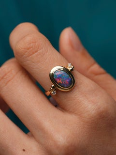 Australian 1.0ct Solid Black Opal Diamond Flip Ring Pendant 18ct Gold Fire Red