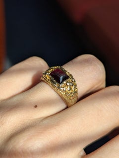 Antique Victorian Pink Red Tourmaline Cabochon 14k Gold Square Signet Ring Band