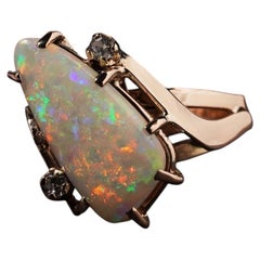Vintage Triangle Australian Solid White Opal & Diamond Ring in 9ct Rose Gold