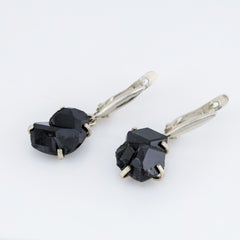 Rough black garnet earrings, melanite earrings