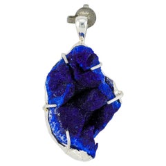 Rare Blue azurite geode silver pendant