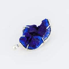 Rare Blue azurite geode silver pendant