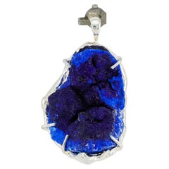 Rare Blue azurite geode silver pendant