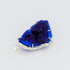 Rare Blue azurite geode silver pendant