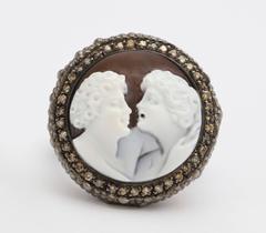 Amedeo "Couples" Cameo Brown Diamond Rhodium Plated Sterling Silver Ring