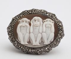 Amedeo "Wise Monkeys" Cameo Diamond Rhodium Plated Sterling Silver Ring