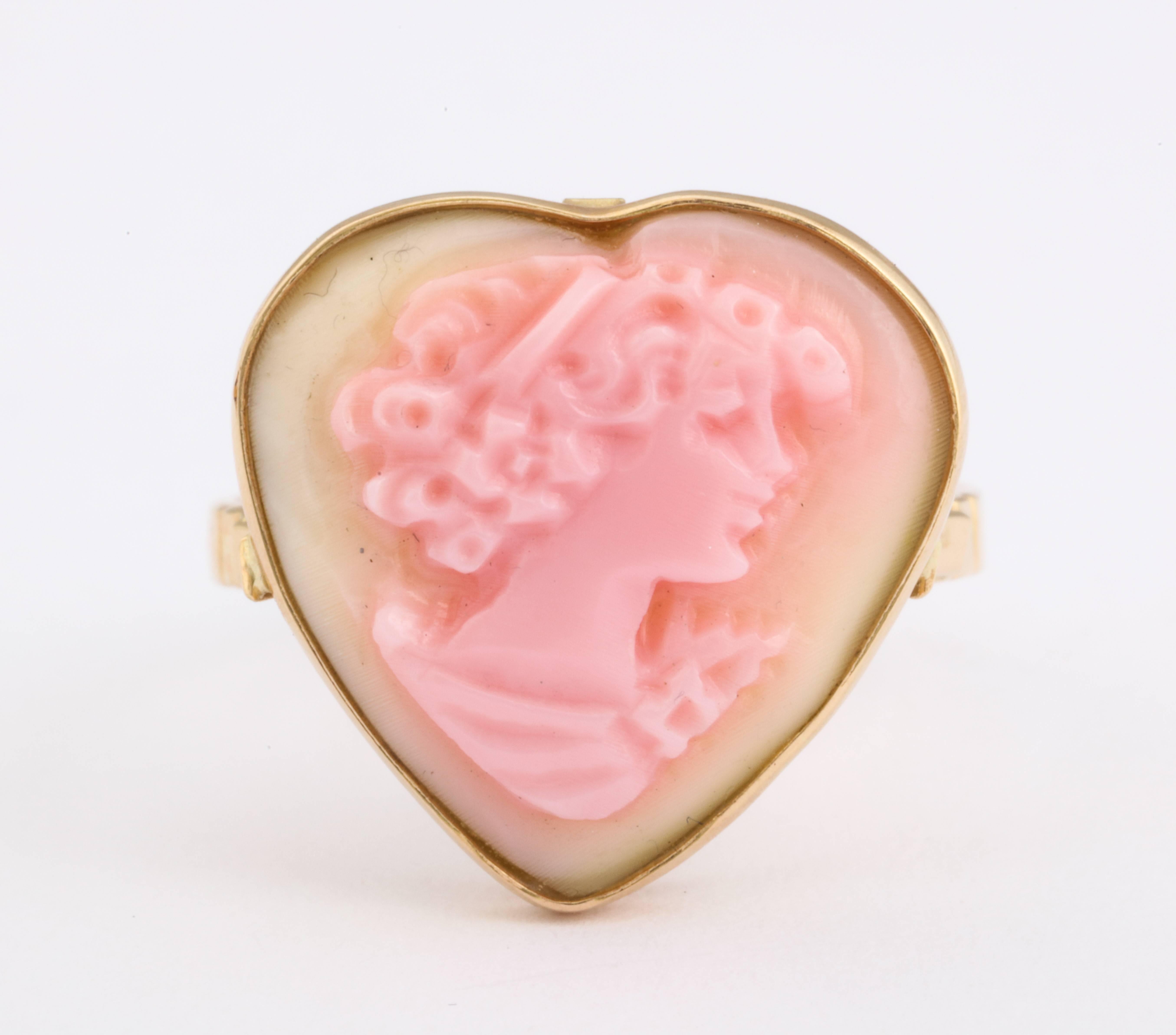 15mm Pink shell cameo hand-carved set in 14kt yellow gold.