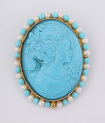 Amedeo "Amalfi" Cameo Turquoise Pearls Brooch Pendant