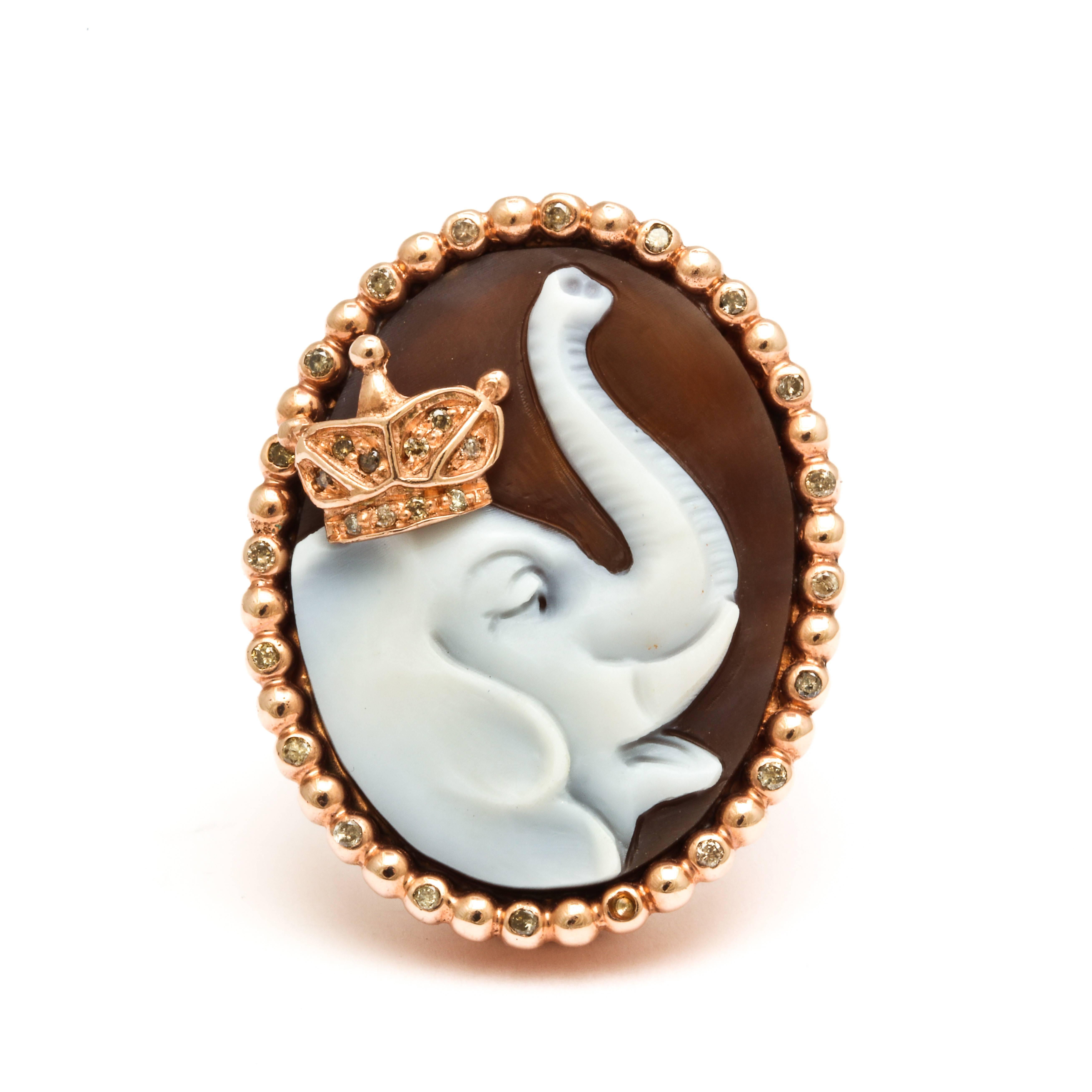 30mm sardonyx cameo hand-carved, set in sterling silver rose rhodium plated ring with brown diamonds.
Ring Size: 7US
*Being these are hand crafted one of a kind designs, not all ring sizes might be immediately available. We offer custom sizing free