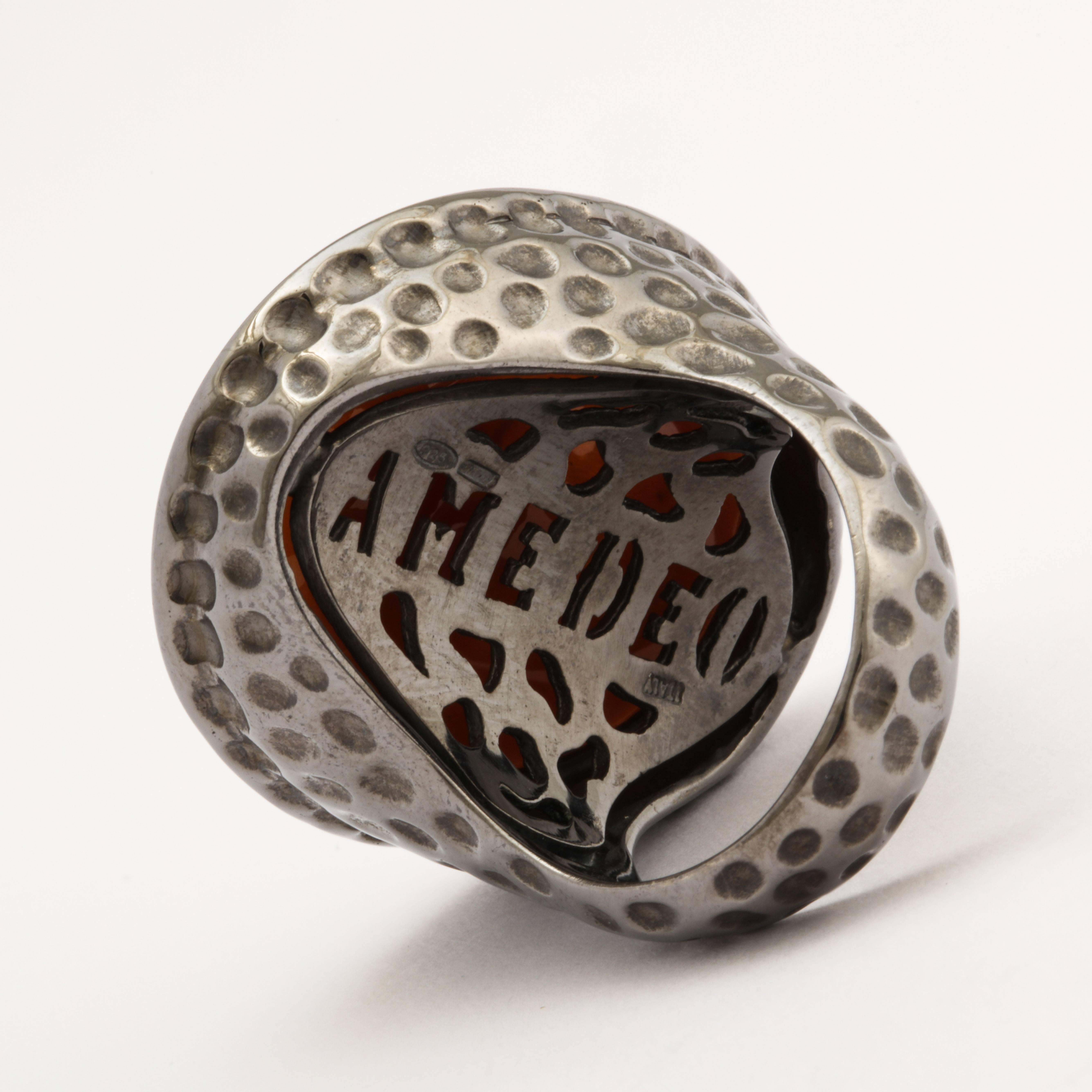 30mm sardonyx shell cameo hand-carved, set in sterling silver black rhodium plated ring.
Ring Size: US9

*Being these are hand crafted one of a kind designs, not all ring sizes might be immediately available. We offer custom sizing free of charge.