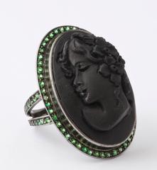 Amedeo "Sara" Black Lava Cameo Ring with Tsavorite