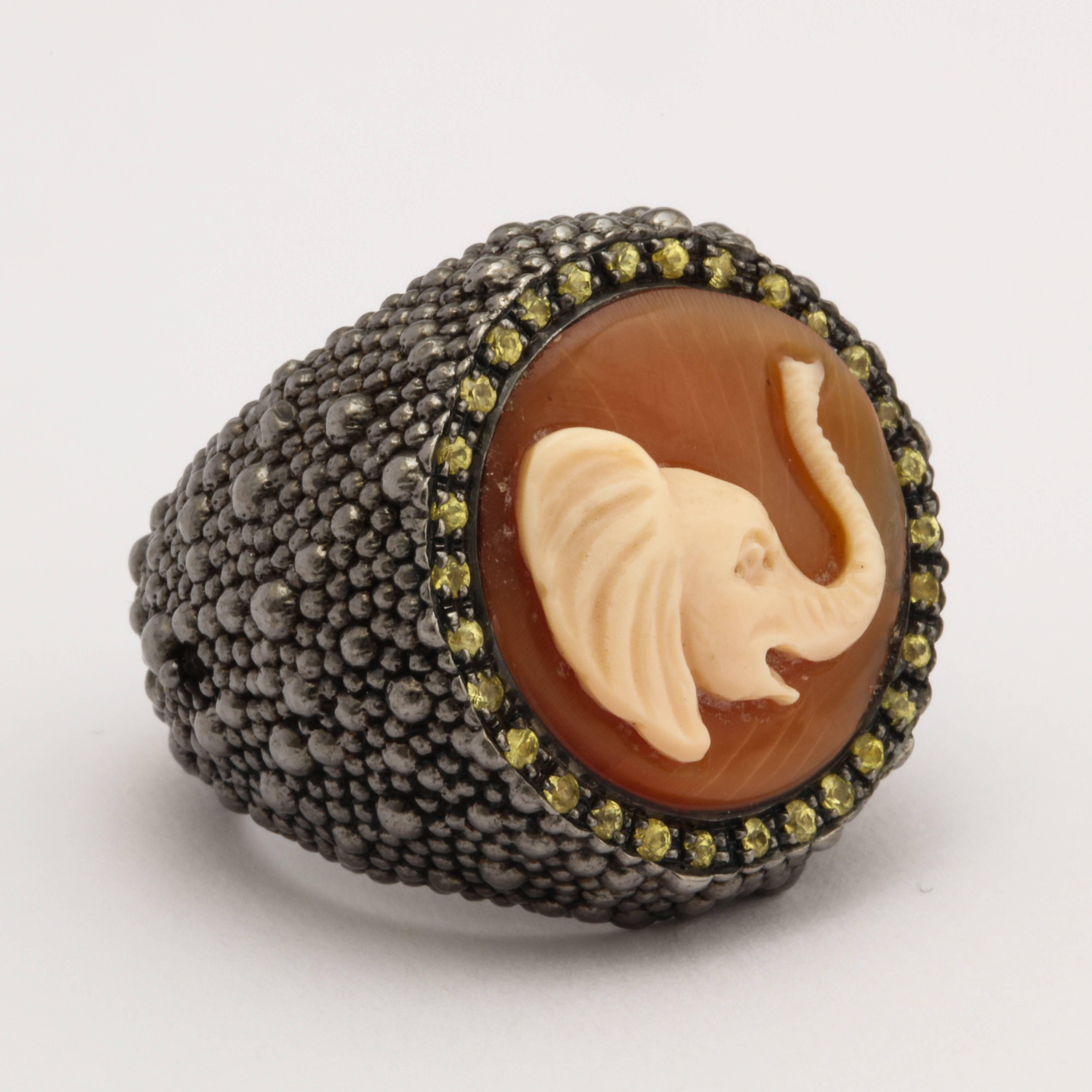 Modern Amedeo Cameo Elephant Ring For Sale