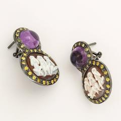 Amedeo Scimmiette Sardonyx Shell Cameo Couture Earrings