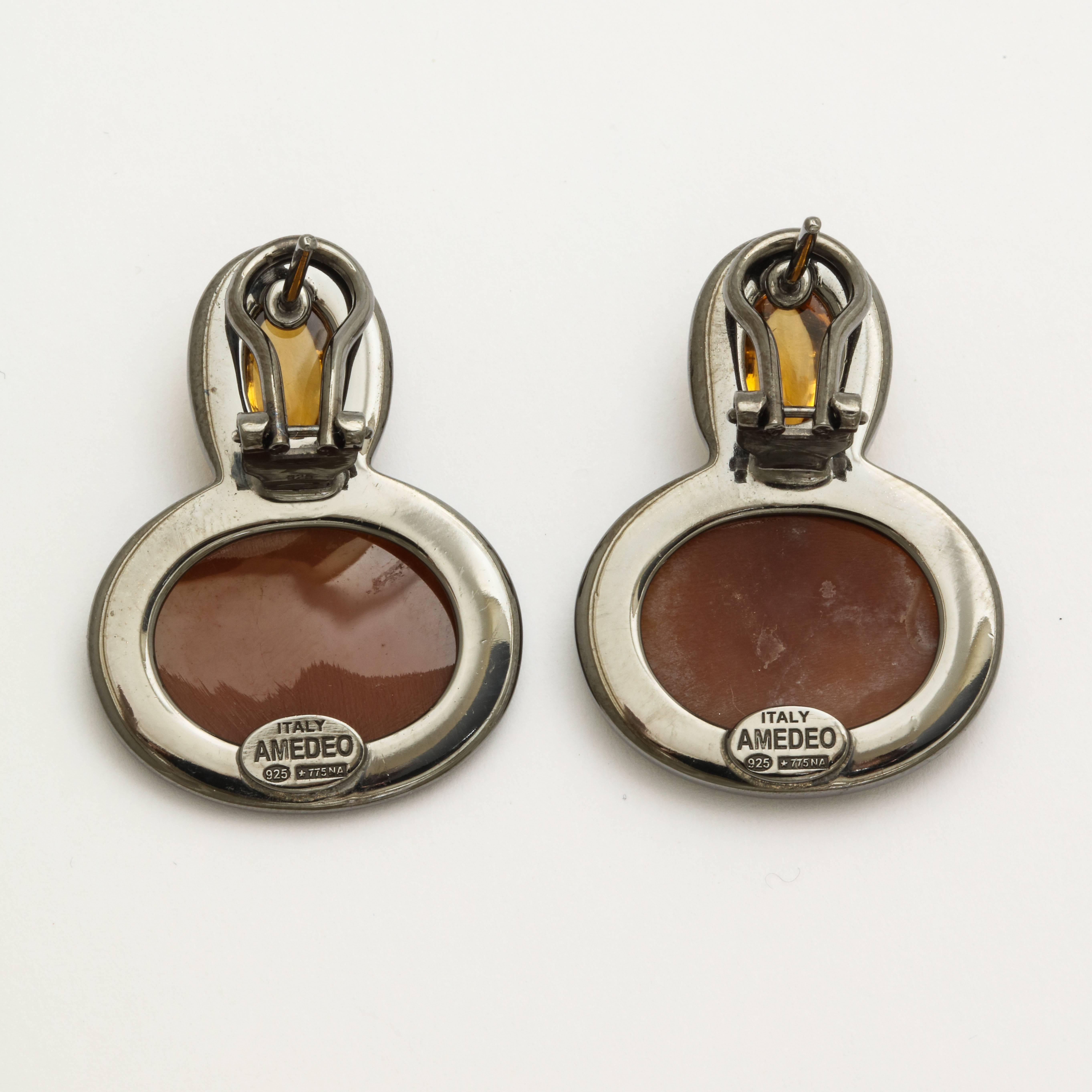Women's Amedeo Sardonyx Shell Cameo Couture Scimmiette Earrings For Sale