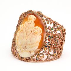 Amedeo Wise Monkeys Cameo Cuff Bracelet