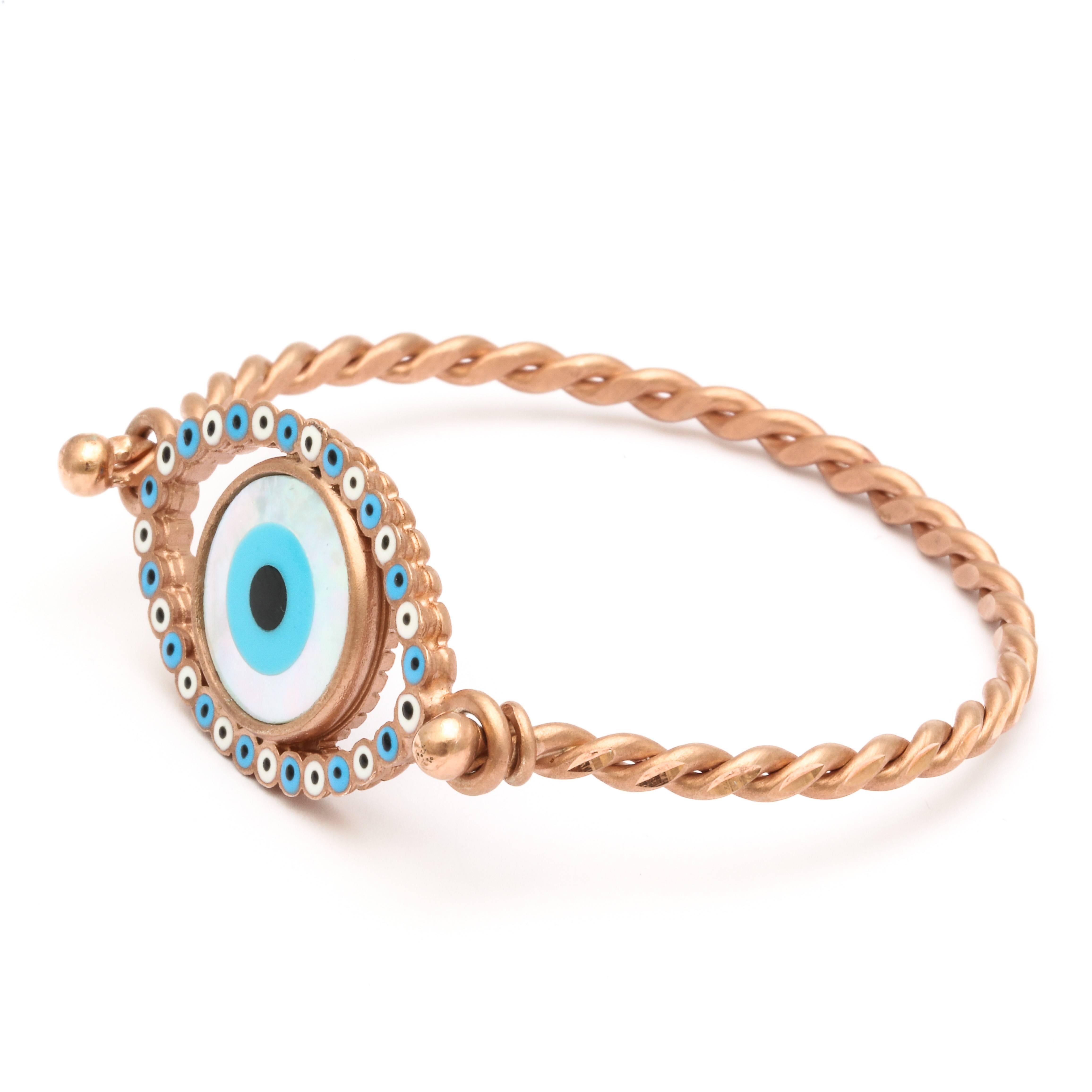 Amedeo Evil Eye mother of pearl Sterling Silver Rhodium Plated Rope Bracelet In New Condition For Sale In New York, NY