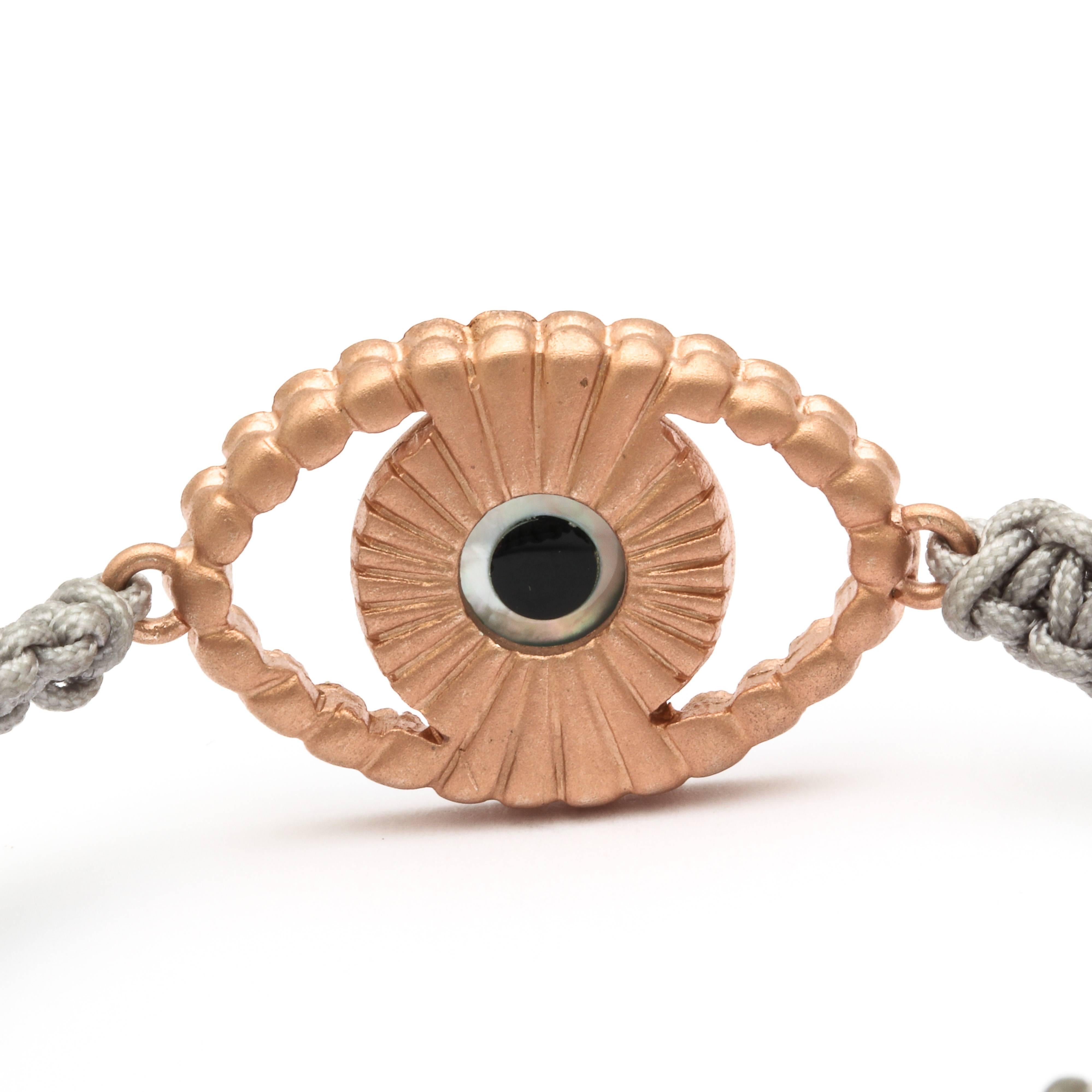 Modern Amedeo Evil Eye Macrame mother of pearl Sterling silver Rhodium Plated Bracelet For Sale